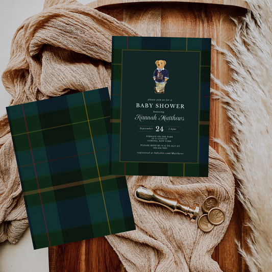 Plaid Teddy Bear Baby Shower Invitation