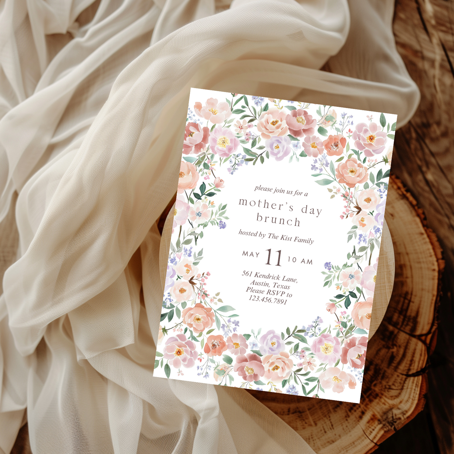 Watercolor Pink Floral Mother's Day Invitation