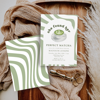 Watercolor Perfect Matcha Bridal Shower Invitation