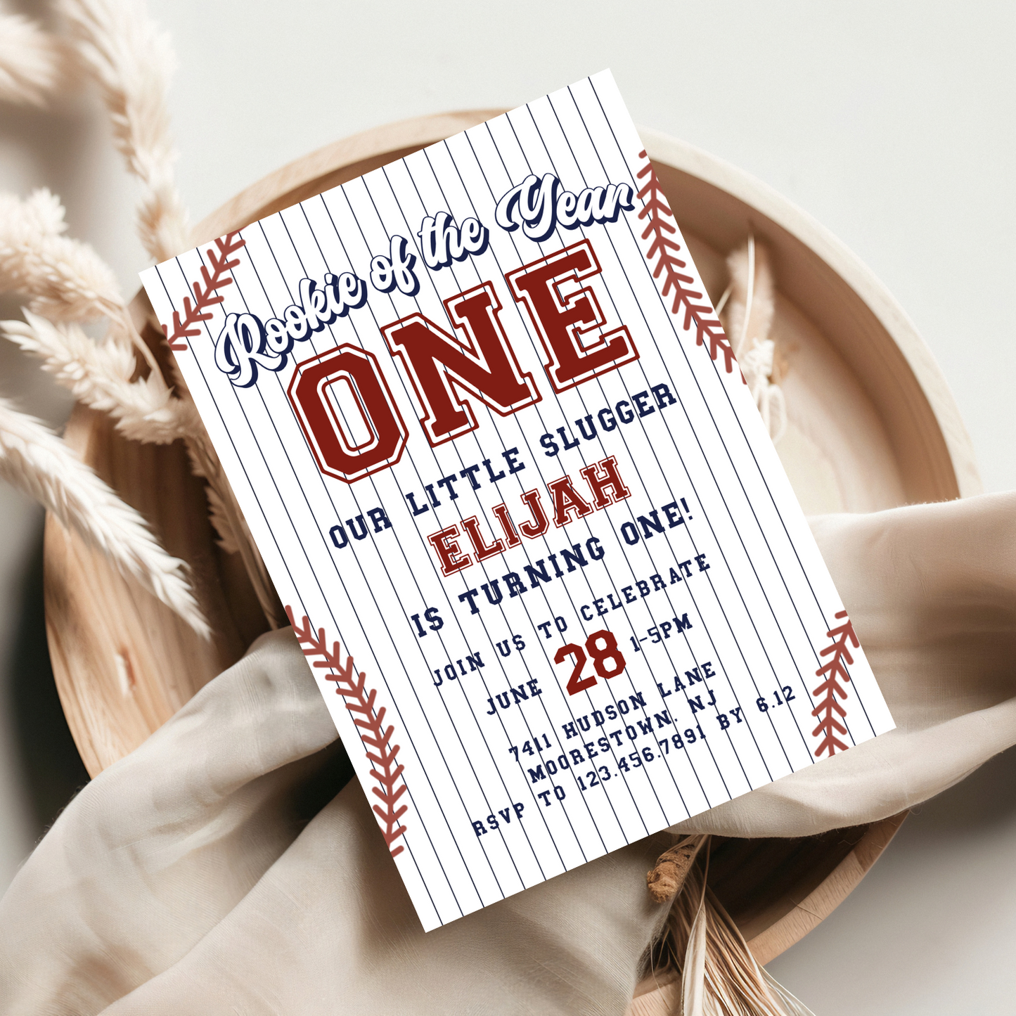 Modern Rookie of the Year Baseball 1st Birthday Invitation