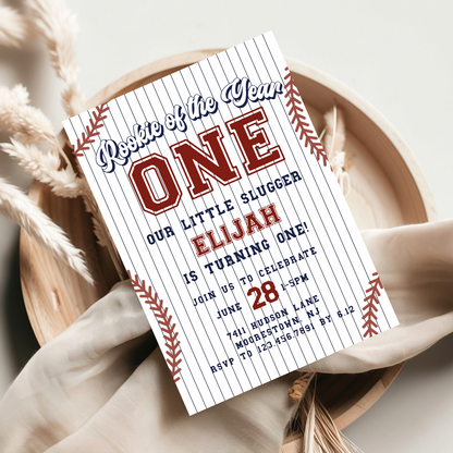 Modern Rookie of the Year Baseball 1st Birthday Invitation
