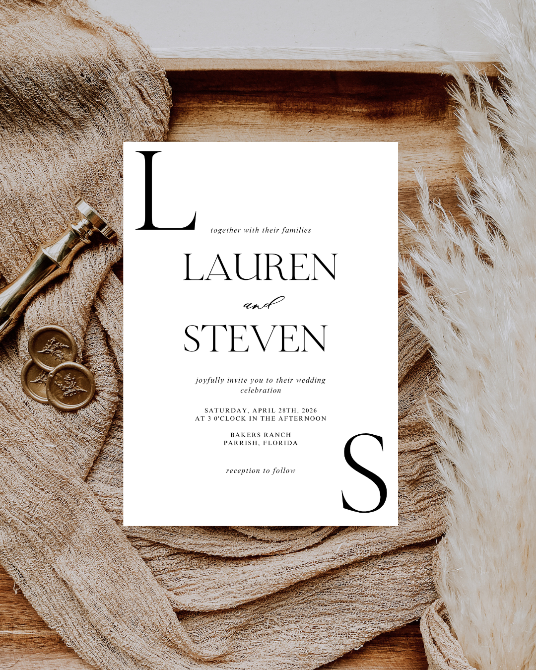 LAUREN Black & White Wedding Invitation Suite Bundle | Elegant Digital Download
