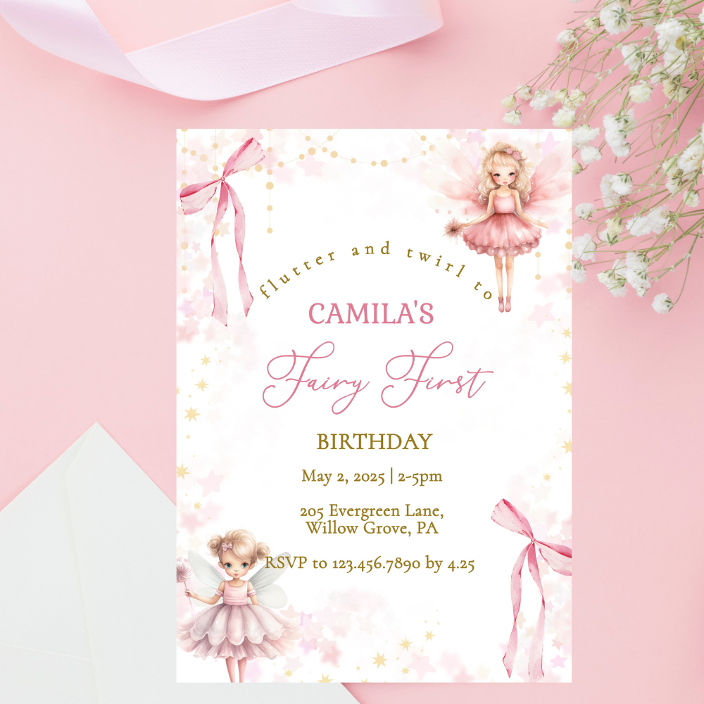 Whimsical Fairy First Birthday Invitation