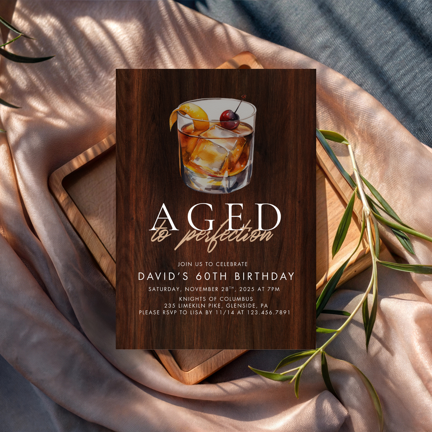Rustic Whiskey Aged to Perfection Mens Birthday Invitation
