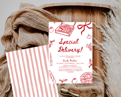 Special Delivery Pizza Baby Shower Invitation