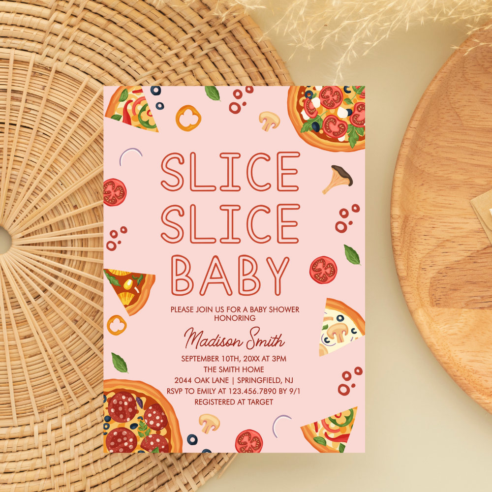 Modern Slice Slice Baby Pizza Baby Shower Invitation