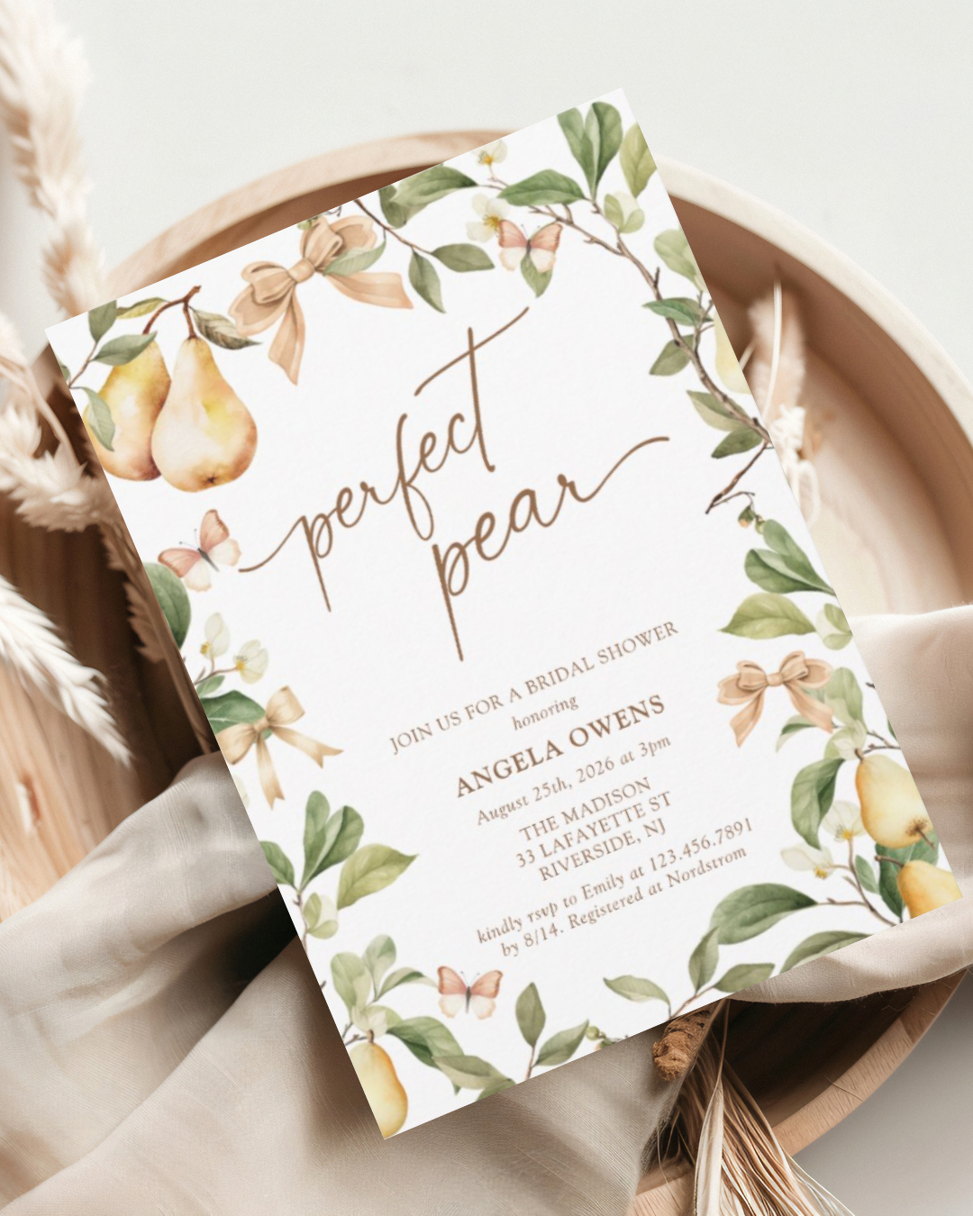 Watercolor Floral Perfect Pear Bridal Shower Invitation