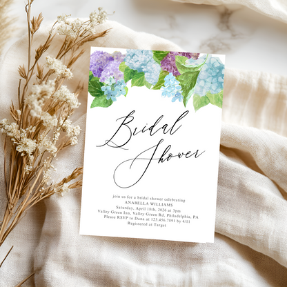 Watercolor Hydrangea Bridal Shower Invitation | Digital Download