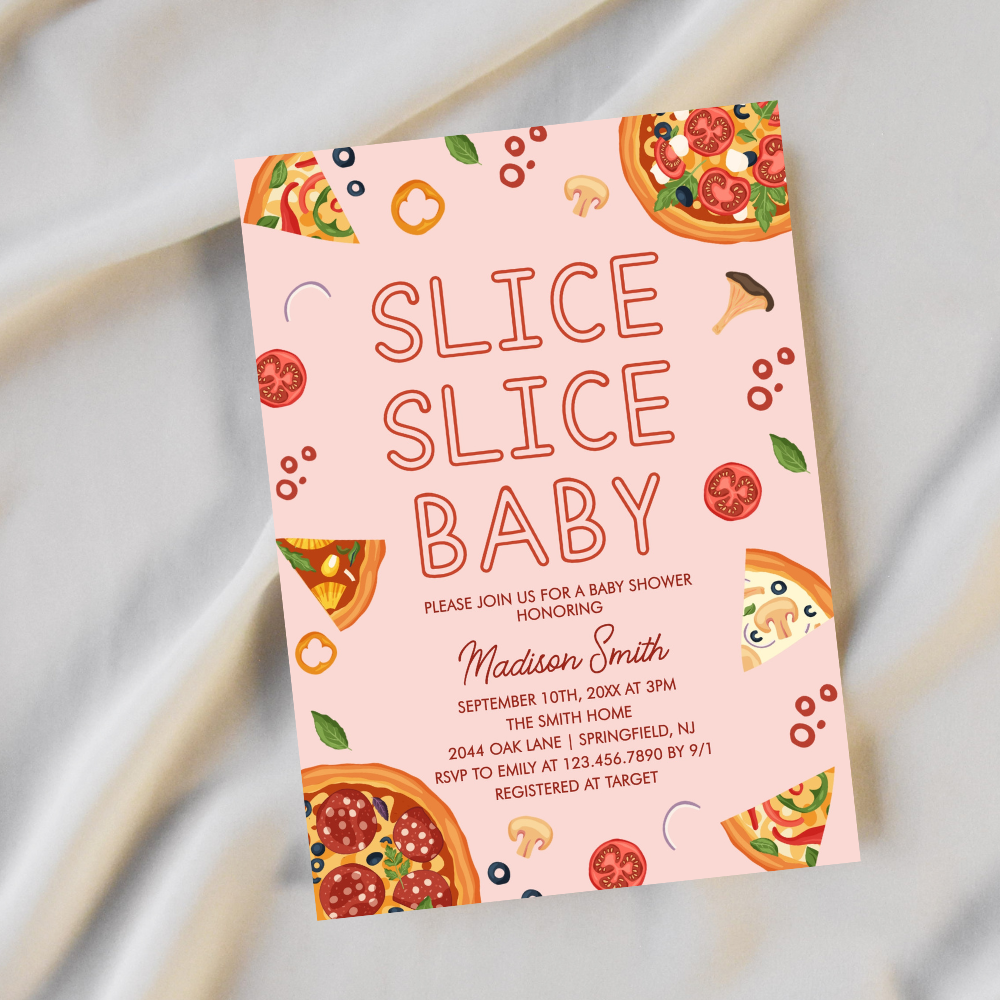 Modern Slice Slice Baby Pizza Baby Shower Invitation