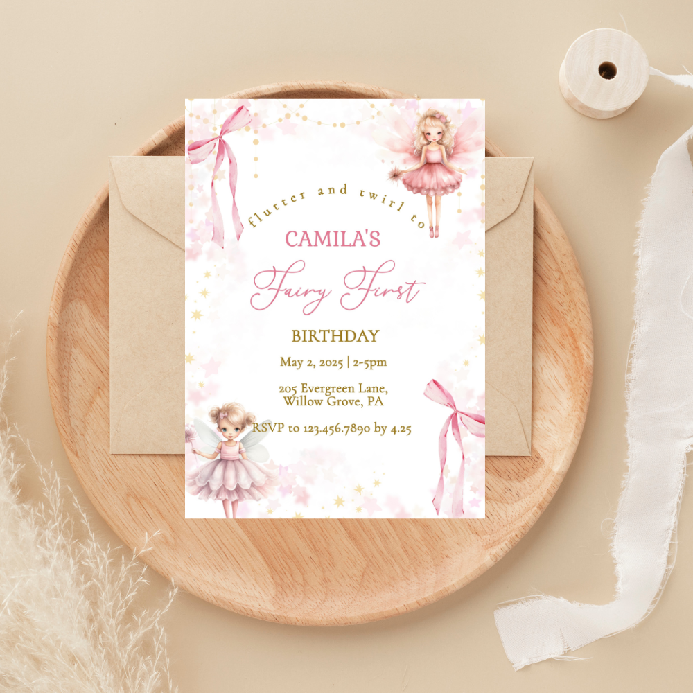 Whimsical Fairy First Birthday Invitation