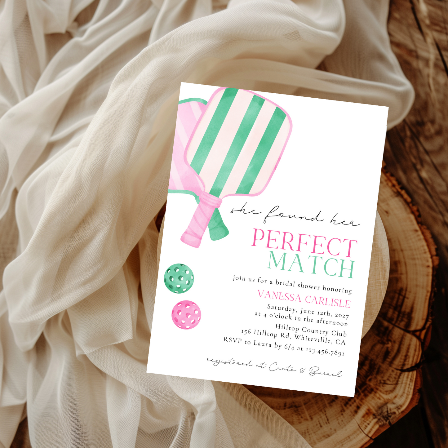 Perfect Match Pickleball Bridal Shower Invitation