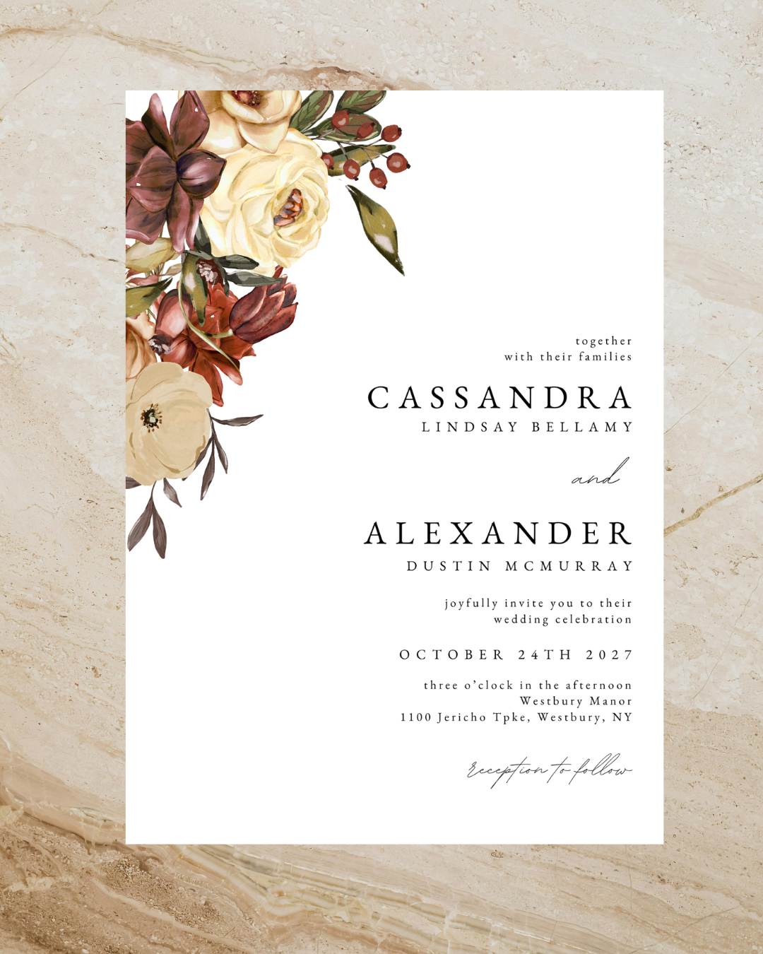 Cassandra Burgundy Floral Wedding Invitation Suite Bundle