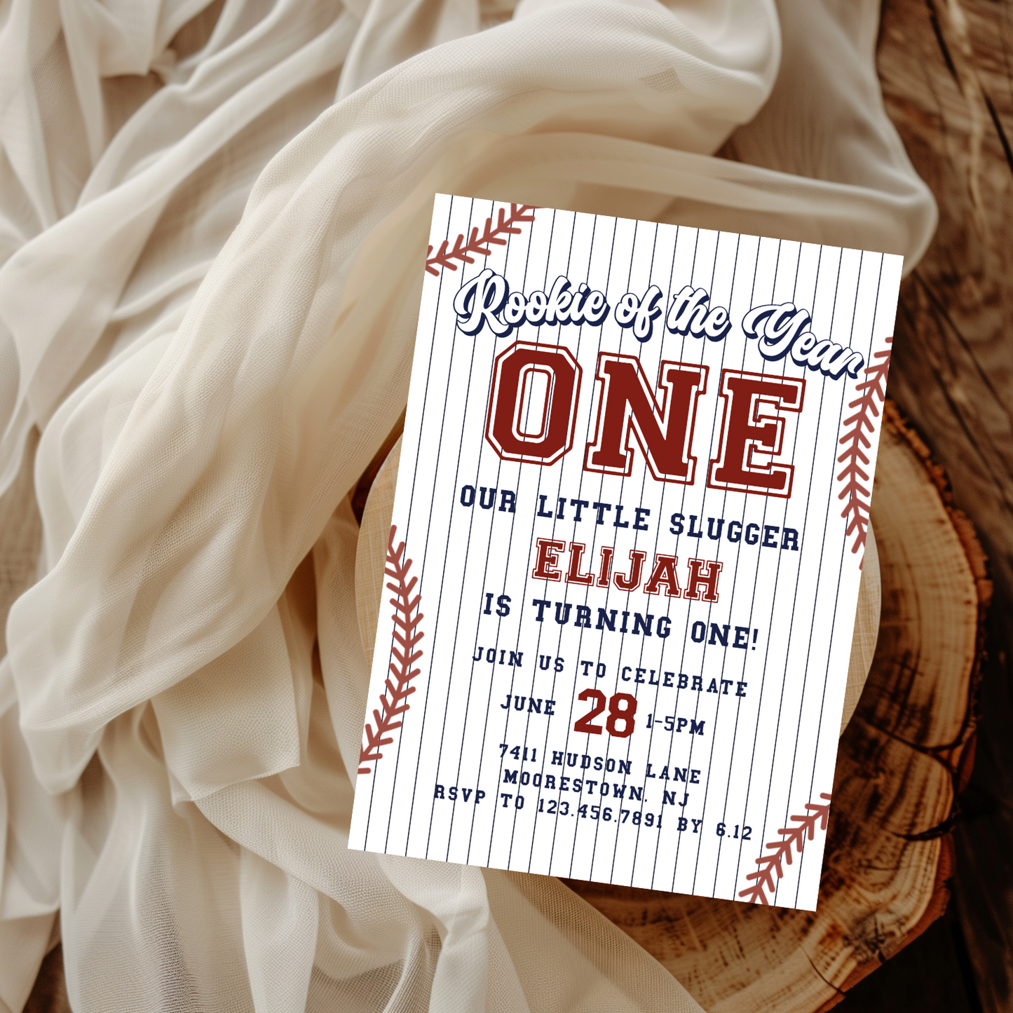 Modern Rookie of the Year Baseball 1st Birthday Invitation