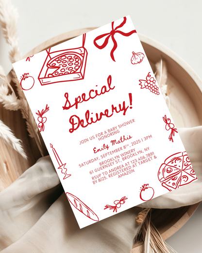 Special Delivery Pizza Baby Shower Invitation