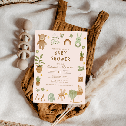 Watercolor Green Nest Baby Shower Invitation