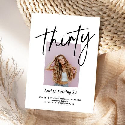 Minimalist Photo 30th Editable Birthday Invitation