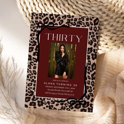 Leopard Print 30th Editable Birthday Invitation