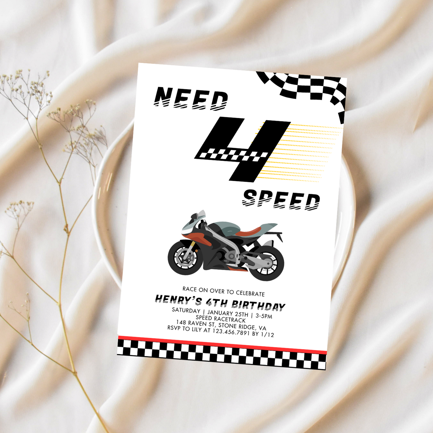 Need 4 Speed Race Car 4th Birthday Invitation