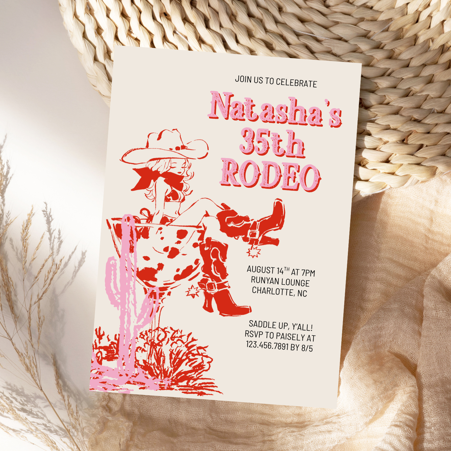 Cowgirl Western Martini Editable Birthday Invitation
