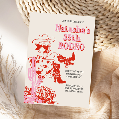 Cowgirl Western Martini Editable Birthday Invitation