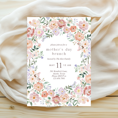Watercolor Pink Floral Mother's Day Invitation