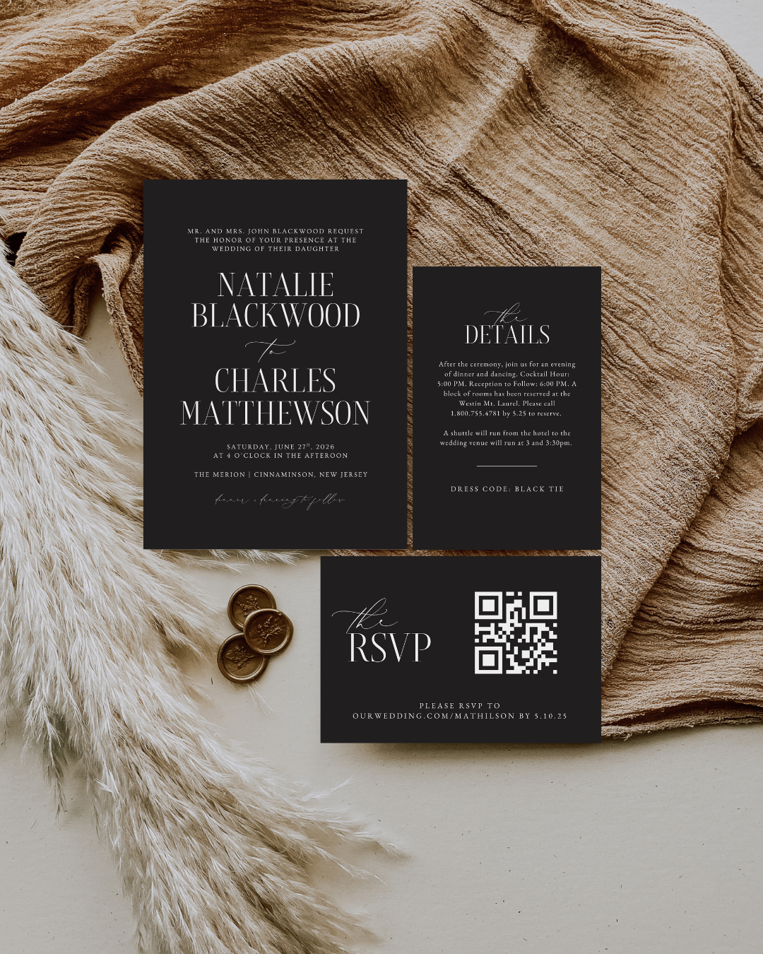 NATALIE Black Wedding Invitation Suite