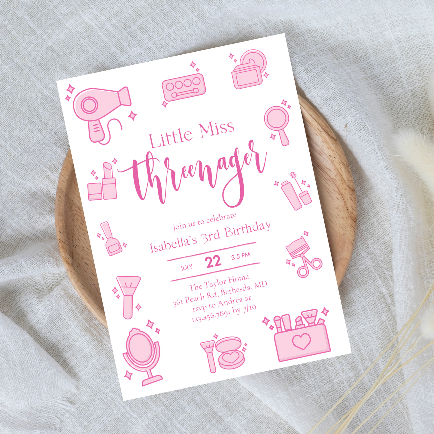 Little Miss Threenager 3rd Birthday Invitation Template