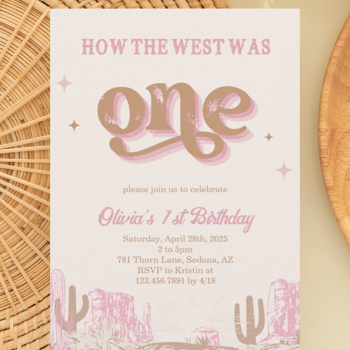 Western Pink Cowgirl First Birthday Invitation