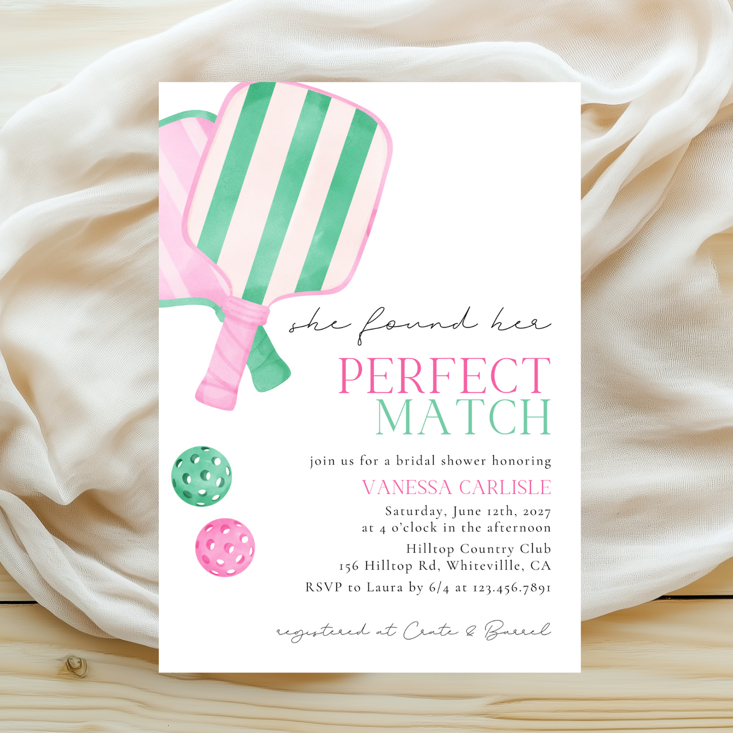 Perfect Match Pickleball Bridal Shower Invitation