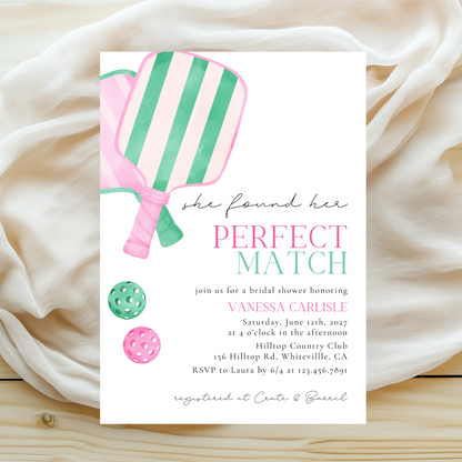 Perfect Match Pickleball Bridal Shower Invitation