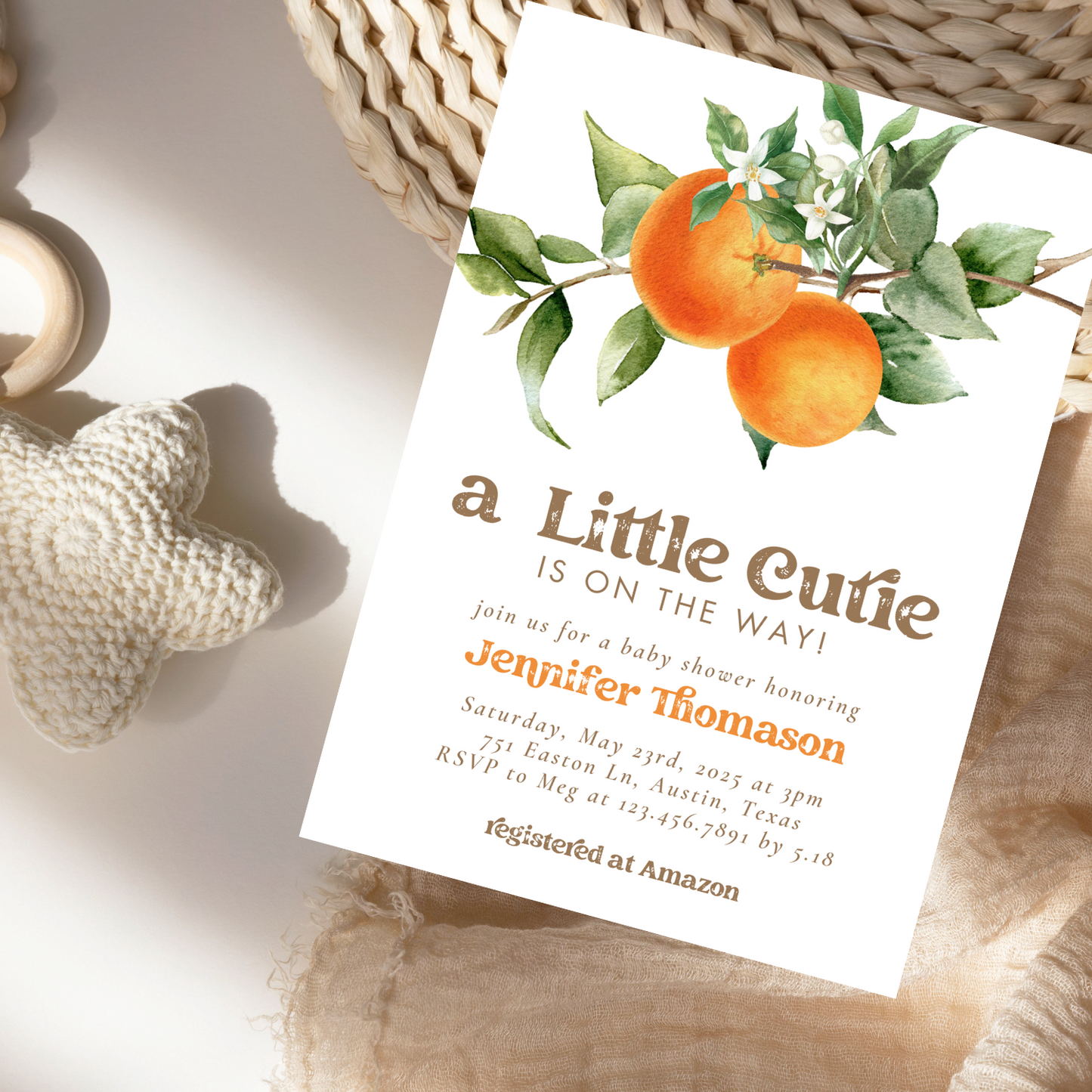A Little Cutie Baby Shower Invitation | Digital Download