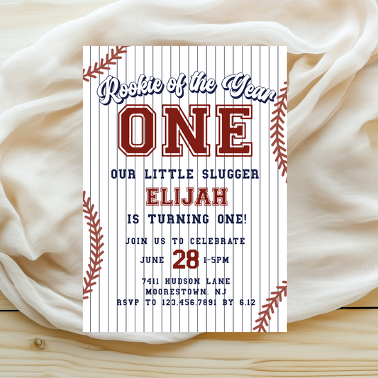 Modern Rookie of the Year Baseball 1st Birthday Invitation