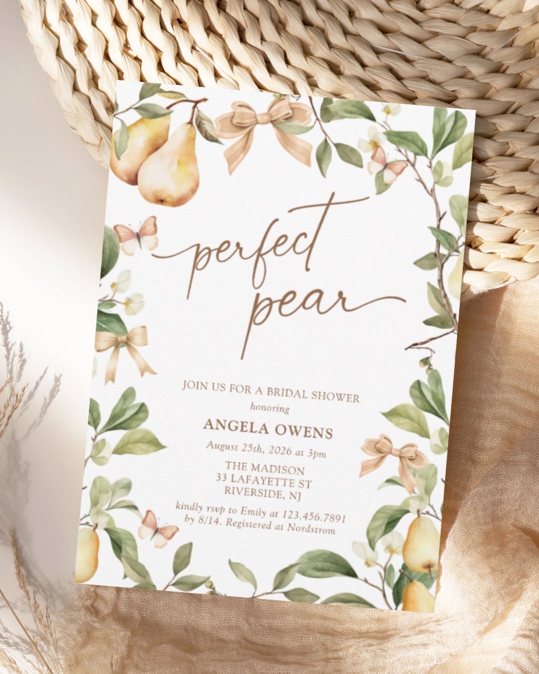 Watercolor Floral Perfect Pear Bridal Shower Invitation