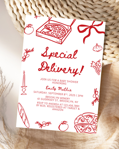 Special Delivery Pizza Baby Shower Invitation