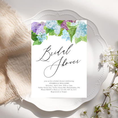 Watercolor Hydrangea Bridal Shower Invitation | Digital Download