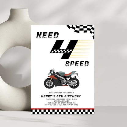 Need 4 Speed Race Car 4th Birthday Invitation