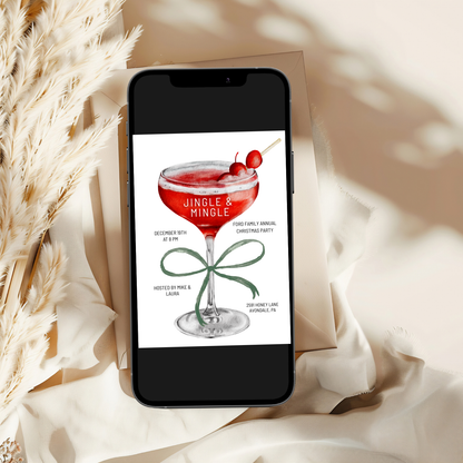 Watercolor Cocktail Christmas Party Editable Invitation