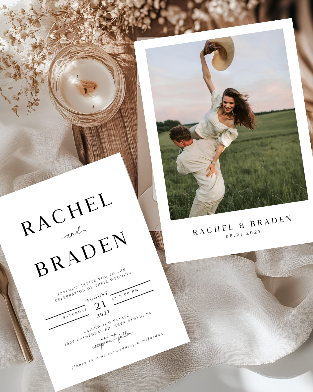 RACHEL All in One Front + Back Photo Wedding Invitation