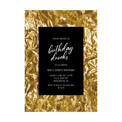 Gold Foil and Black Editable Birthday Invitation