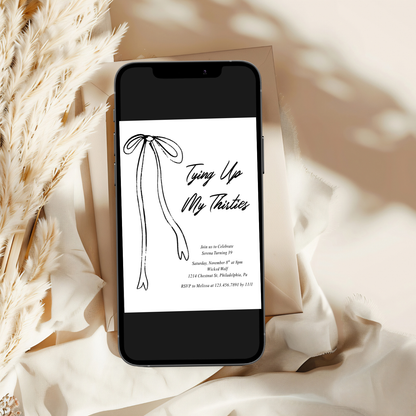 Black Bow Tying Up My Thirties Editable Birthday Invitation