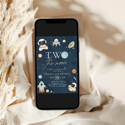Modern Two the Moon 2nd Birthday Invitation