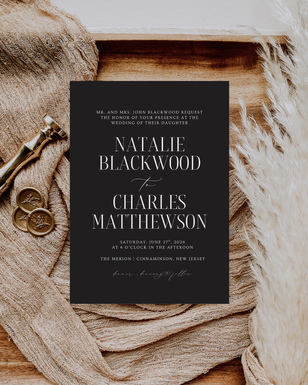 NATALIE Black Wedding Invitation Suite