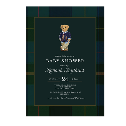Plaid Teddy Bear Baby Shower Invitation