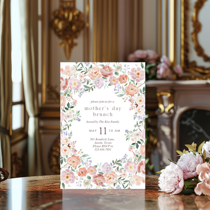 Watercolor Pink Floral Mother's Day Invitation