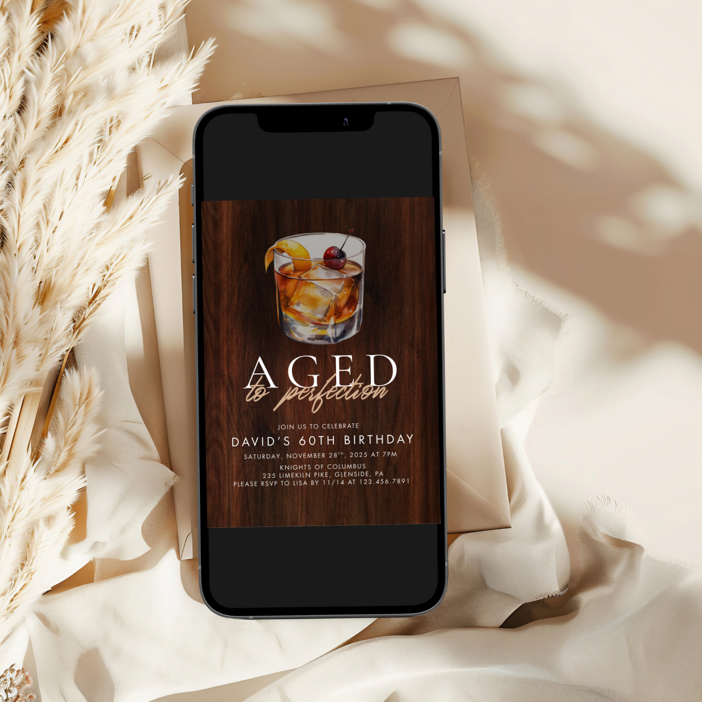 Rustic Whiskey Aged to Perfection Mens Birthday Invitation