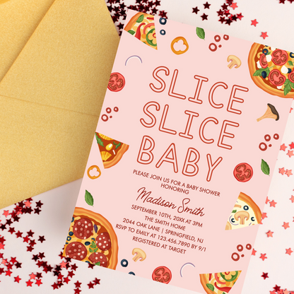 Modern Slice Slice Baby Pizza Baby Shower Invitation