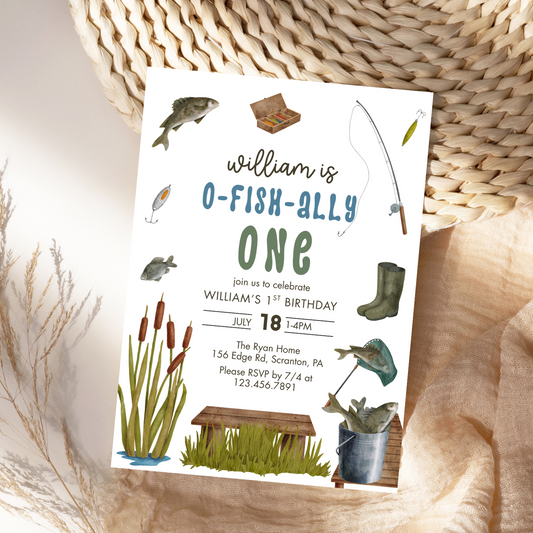O-Fish-Ally One Fishing First Birthday Invitation