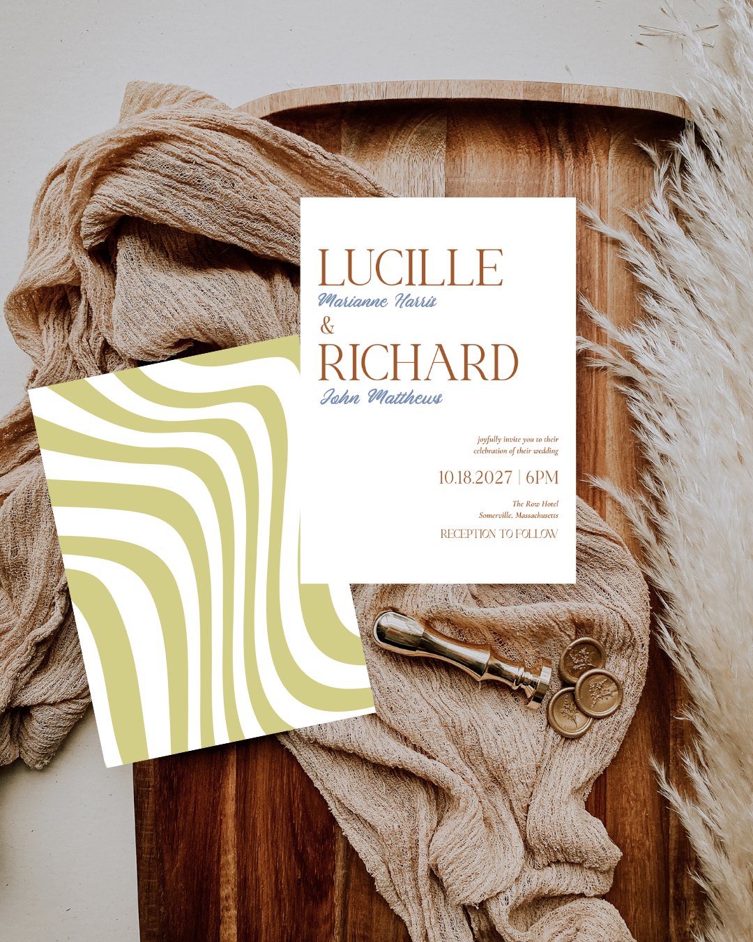 DAWN Retro Wedding Invitation Suite – Digital Download Bundle + BONUS Dinner Menu