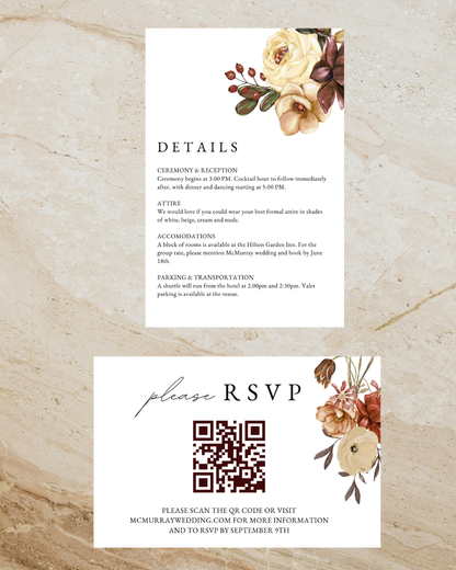 Cassandra Burgundy Floral Wedding Invitation Suite Bundle