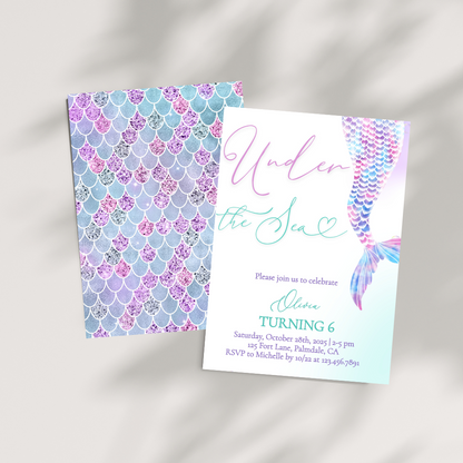 Magical Under the Sea Mermaid Birthday Invitation